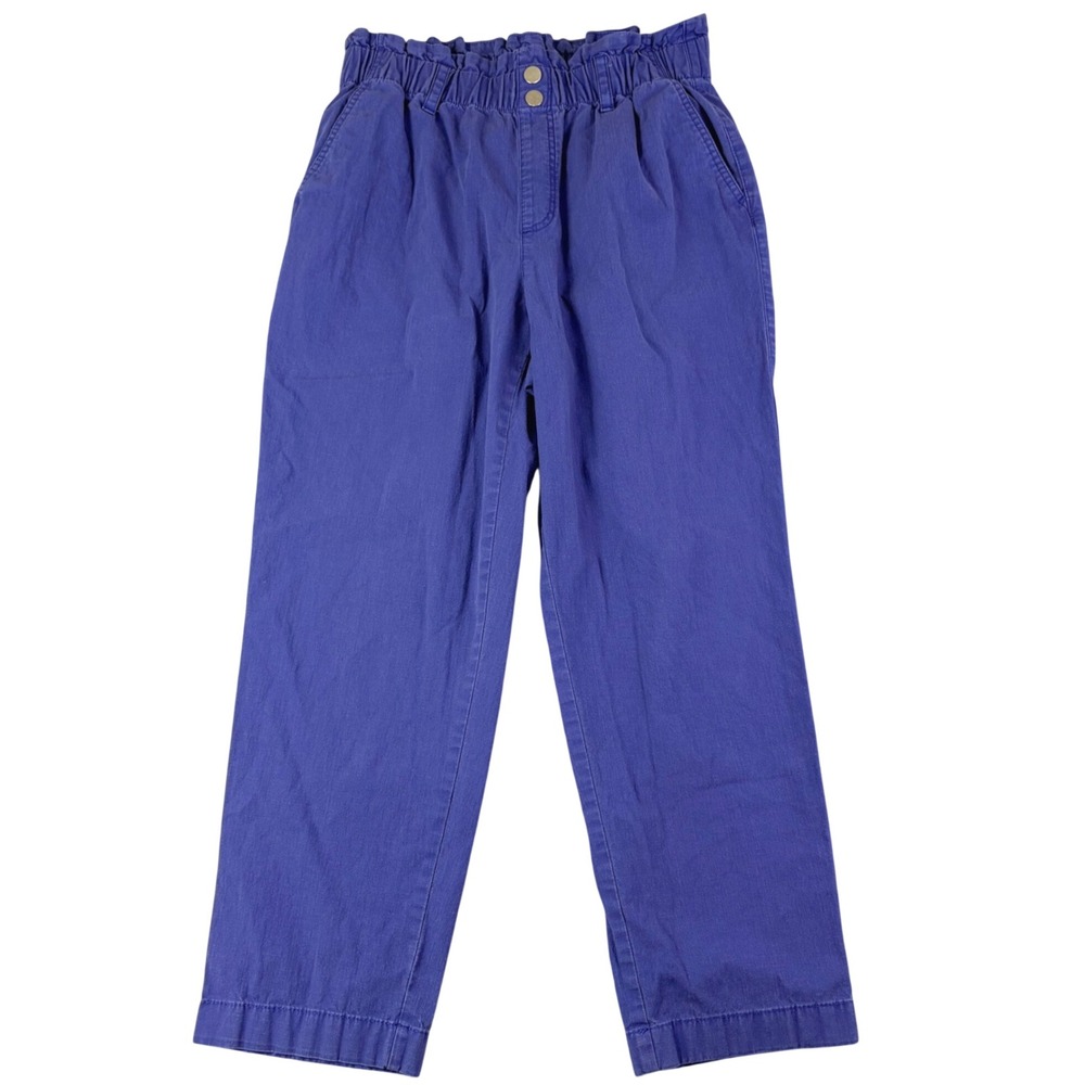 Loft M Blue High Rise Straight Paperbag Waist Pants Comfort Casual Cotton Boho